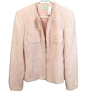 Emma James Blazer Size 8 Pink Black Stitching Full Zip V-Neck Lined Business